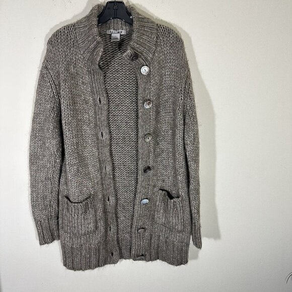 Jigsaw Womens Cardigan Chunky Knit Alpaca Wool Cozy Pockets Button Front Sz M/L - Picture 3 of 6